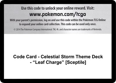 Code Card - Celestial Storm Theme Deck - "Leaf Charge" [Sceptile]
