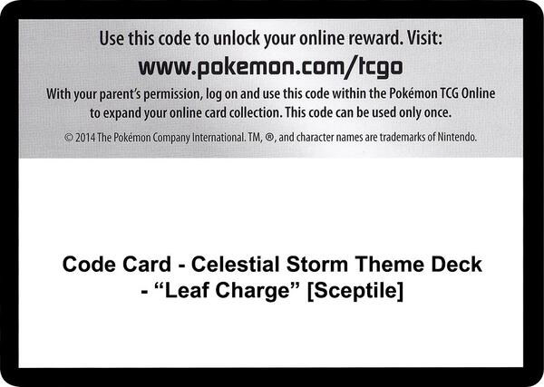 Code Card - Celestial Storm Theme Deck - "Leaf Charge" [Sceptile]
