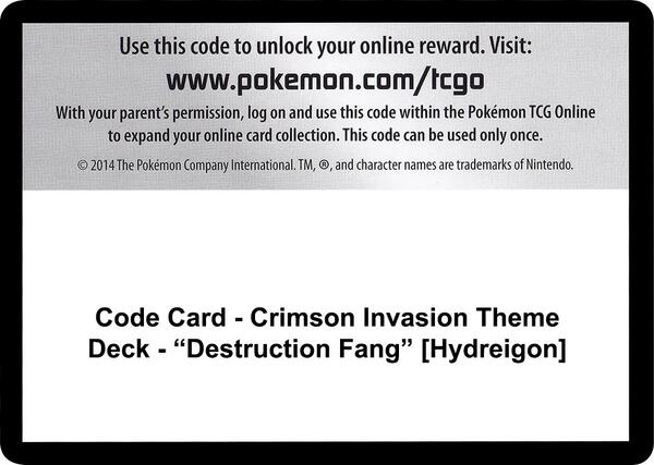 Code Card - Crimson Invasion Theme Deck - "Destruction Fang" [Hydreigon]