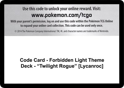Code Card - Forbidden Light Theme Deck - "Twilight Rogue" [Lycanroc]