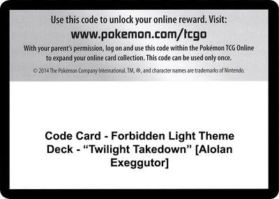 Code Card - Forbidden Light Theme Deck - "Twilight Takedown" [Alolan Exeggutor]