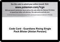 Code Card - Guardians Rising Single Pack Blister [Alolan Persian] from SM - Guardians Rising Pokemon card image