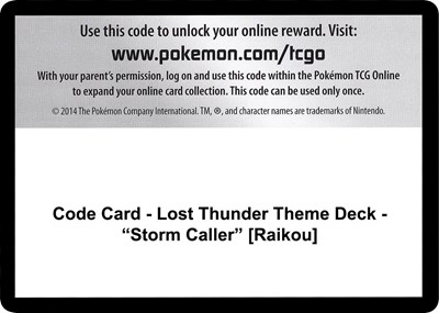 Code Card - Lost Thunder Theme Deck - "Storm Caller" [Raikou]