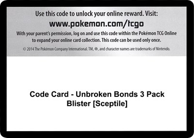 Code Card - Unbroken Bonds 3 Pack Blister [Sceptile]