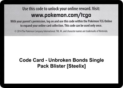 Code Card - Unbroken Bonds Single Pack Blister [Steelix]