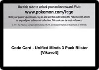 Code Card - Unified Minds 3 Pack Blister [Vikavolt] from SM - Unified Minds Pokemon card image