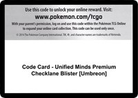 Code Card - Unified Minds Premium Checklane Blister [Umbreon] from SM - Unified Minds Pokemon card image