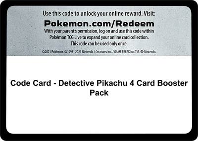 Code Card - Detective Pikachu 4 Card Booster Pack