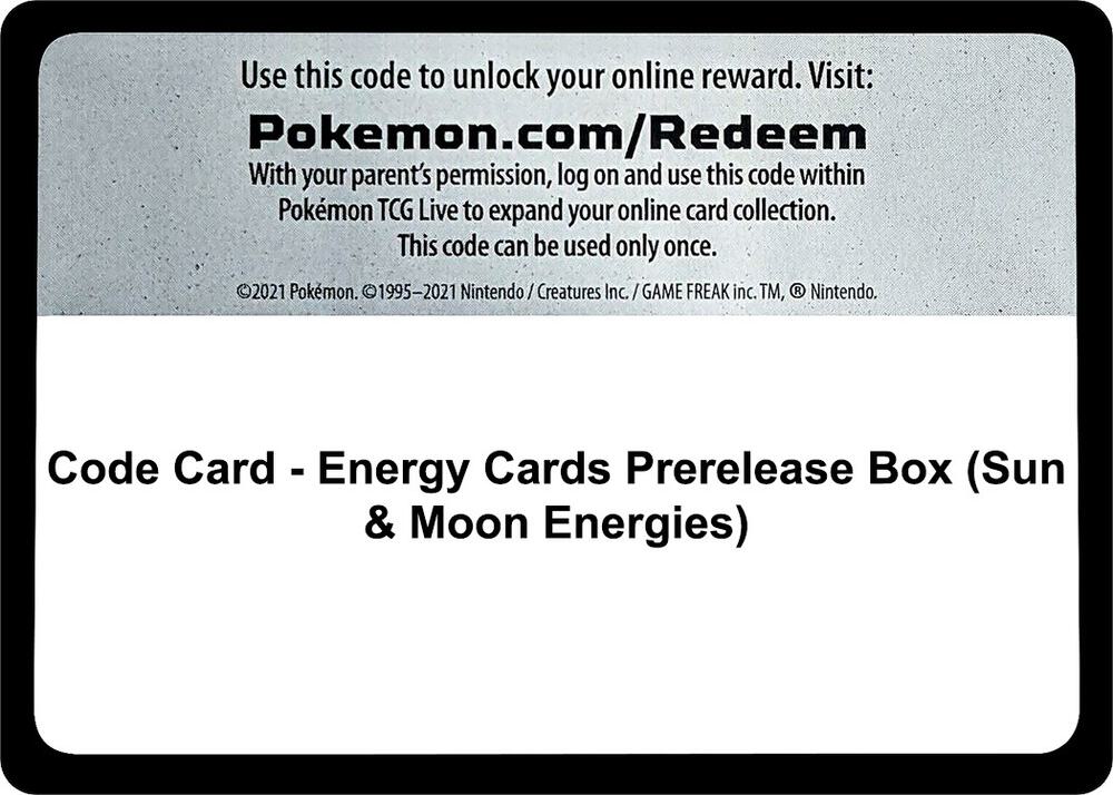 Code Card - Energy Cards Prerelease Box (sun & Moon Energies)