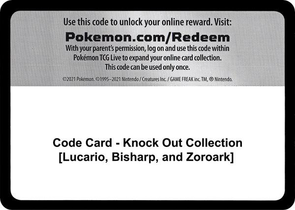 Code Card - Knock Out Collection [Lucario, Bisharp, and Zoroark]