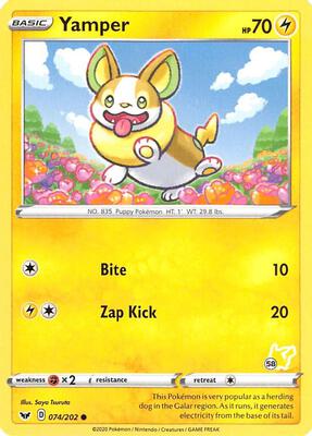Yamper - 074/202 (#58 Pikachu Stamped)