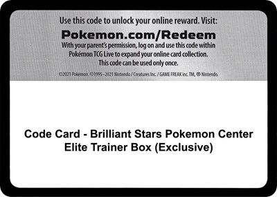 Code Card - Brilliant Stars Pokemon Center Elite Trainer Box (Exclusive)