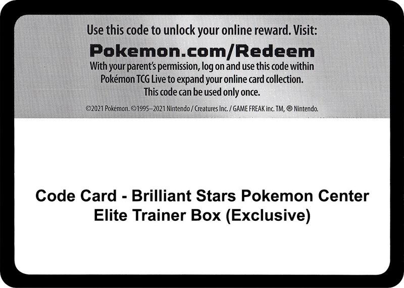 Code Card - Brilliant Stars Pokemon Center Elite Trainer Box (Exclusive)  from SWSH09: Brilliant Stars