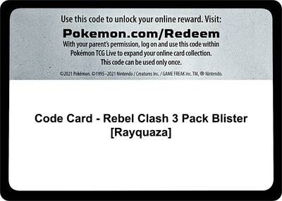 Code Card - Rebel Clash 3 Pack Blister [Rayquaza]