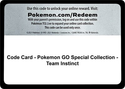 Code Card - Pokemon GO Special Collection - Team Instinct