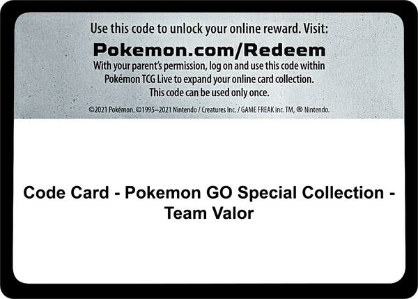Code Card - Pokemon GO Special Collection - Team Valor