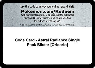 Code Card - SWSH10: Astral Radiance Single Pack Blister [Oricorio]