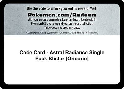 Code Card - SWSH10: Astral Radiance Single Pack Blister [Oricorio]