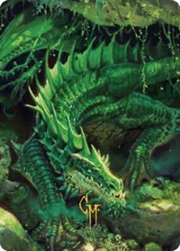 Adult Green Dragon Art Card (Gold-Stamped Signature)