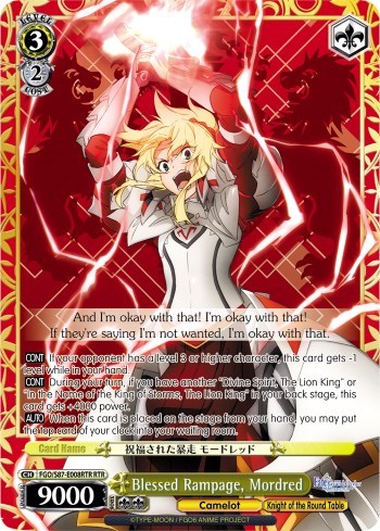 Blessed Rampage, Mordred (RTR) Fate/Grand Order THE MOVIE Divine Realm of the Round Table: Camelot Round Table Rare Weiss Schwarz card — value and price