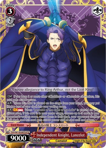 Independent Knight, Lancelot (RTR) Fate/Grand Order THE MOVIE Divine Realm of the Round Table: Camelot Round Table Rare Weiss Schwarz card — value and price
