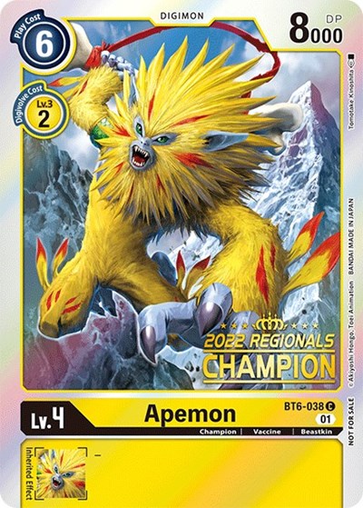 Apemon (2022 Championship Online Regional) [Online Champion] Double Diamond Common Digimon card — value and price