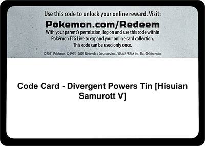Code Card - Divergent Powers Tin [Hisuian Samurott V]