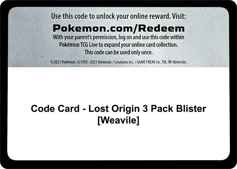 Code Card - Lost Origin 3 Pack Blister [Weavile]  from SWSH11: Lost Origin