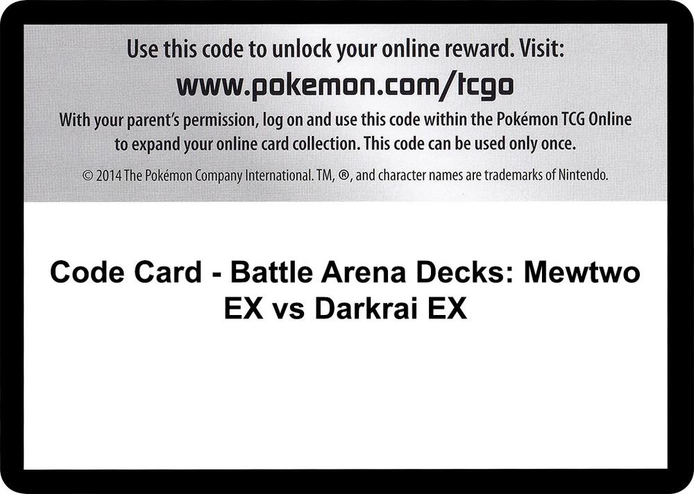 Code Card - Battle Arena Decks: Mewtwo Ex Vs Darkrai Ex