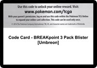 Code Card - BREAKpoint 3 Pack Blister [Umbreon] from XY - BREAKpoint Pokemon card image