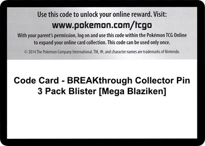 Code Card - BREAKthrough Collector Pin 3 Pack Blister [Mega Blaziken]
