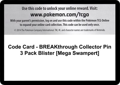 Code Card - BREAKthrough Collector Pin 3 Pack Blister [Mega Swampert]