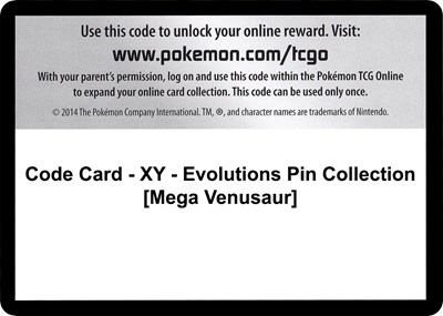 Code Card - XY - Evolutions Pin Collection [Mega Venusaur]