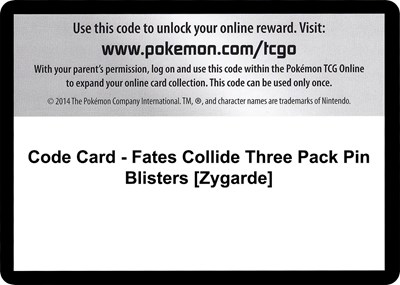 Code Card - Fates Collide Three Pack Pin Blisters [Zygarde]