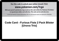 Code Card - Furious Fists 2 Pack Blister [Unova Trio] from XY - Furious Fists Pokemon card image