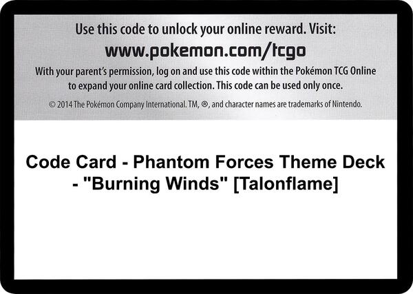 Code Card - Phantom Forces Theme Deck - "Burning Winds" [Talonflame]