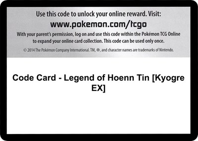 Code Card - Legend of Hoenn Tin [Kyogre EX]