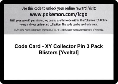 Code Card - XY Collector Pin 3 Pack Blisters [Yveltal]