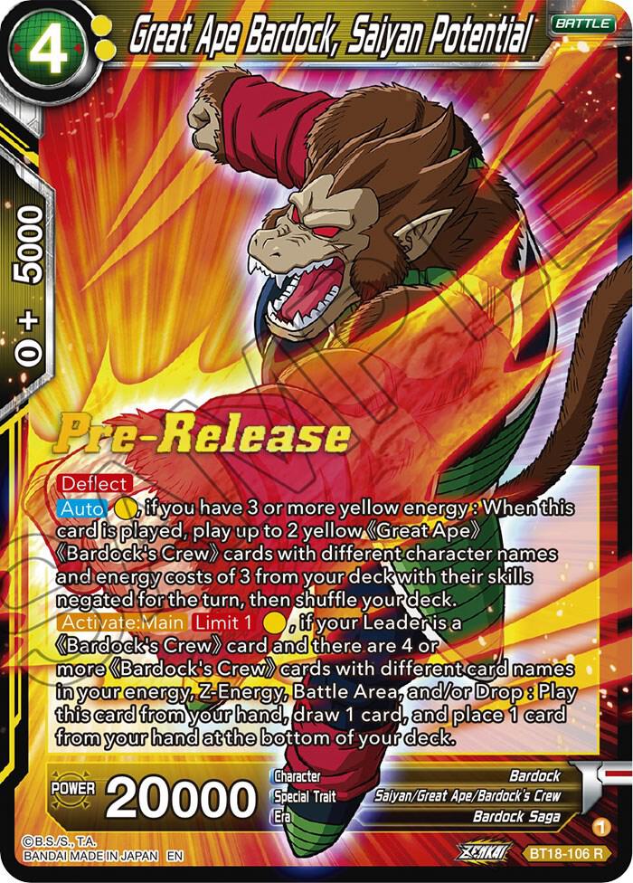 Great Ape Bardock, Saiyan Potential #BT18-106 — Dawn of the Z-Legends Pre-Release Cards