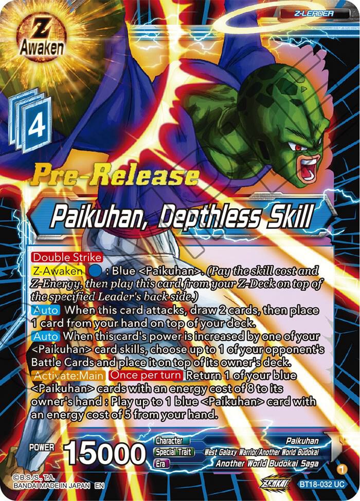 Paikuhan, Depthless Skill #BT18-032 — Dawn of the Z-Legends Pre-Release Cards