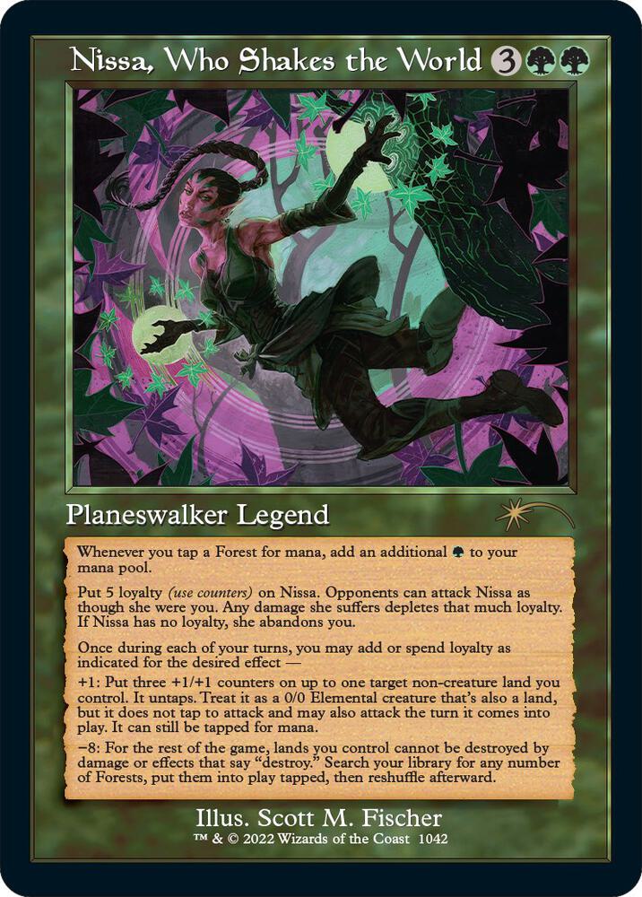 MTG ニッサ　プレイマッ Nissa, Who Shakes the World (Retro Frame) - Secret Lair Drop