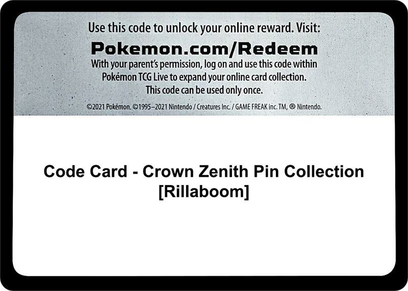 Code Card - Crown Zenith Pin Collection [Rillaboom]  from SWSH: Crown Zenith