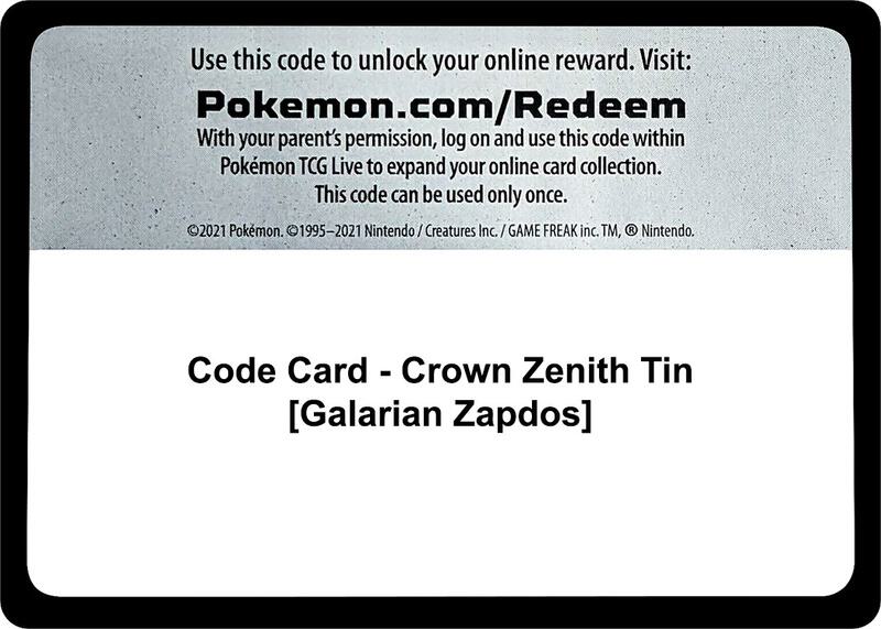 Code Card - Crown Zenith Tin [Galarian Zapdos]  from SWSH: Crown Zenith