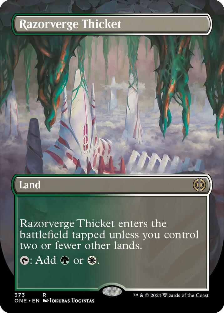 MTGカードセット＋オマケ付き Razorverge Thicket (Borderless) - Phyrexia: All Will Be One