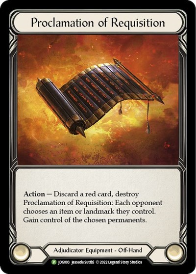 Proclamation of Requisition - JDG003 Flesh and Blood: Promo Cards Promo Flesh and Blood card — value and price