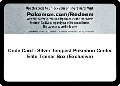 Code Card - Silver Tempest Pokemon Center Elite Trainer Box (Exclusive)
