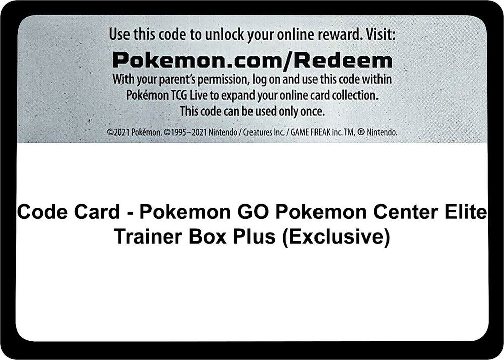 Code Card - Pokemon Go Pokemon Center Elite Trainer Box Plus (exclusive)