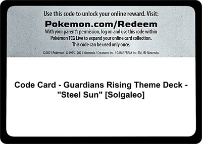 Code Card - Guardians Rising Theme Deck - "Steel Sun" [Solgaleo]