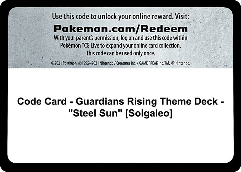 Code Card - Guardians Rising Theme Deck - "Steel Sun" [Solgaleo]  from SM - Guardians Rising