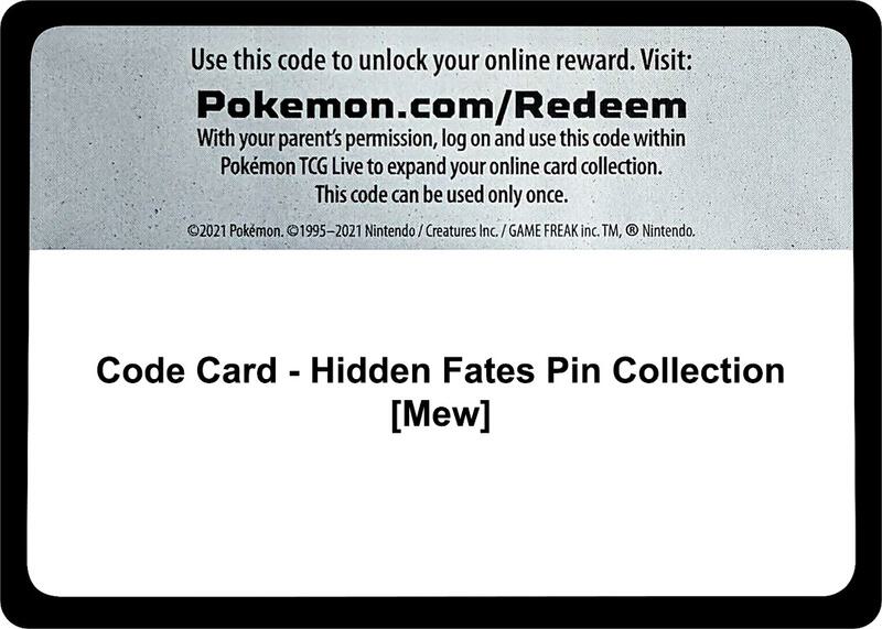 Code Card - Hidden Fates Pin Collection [Mew]  from Hidden Fates